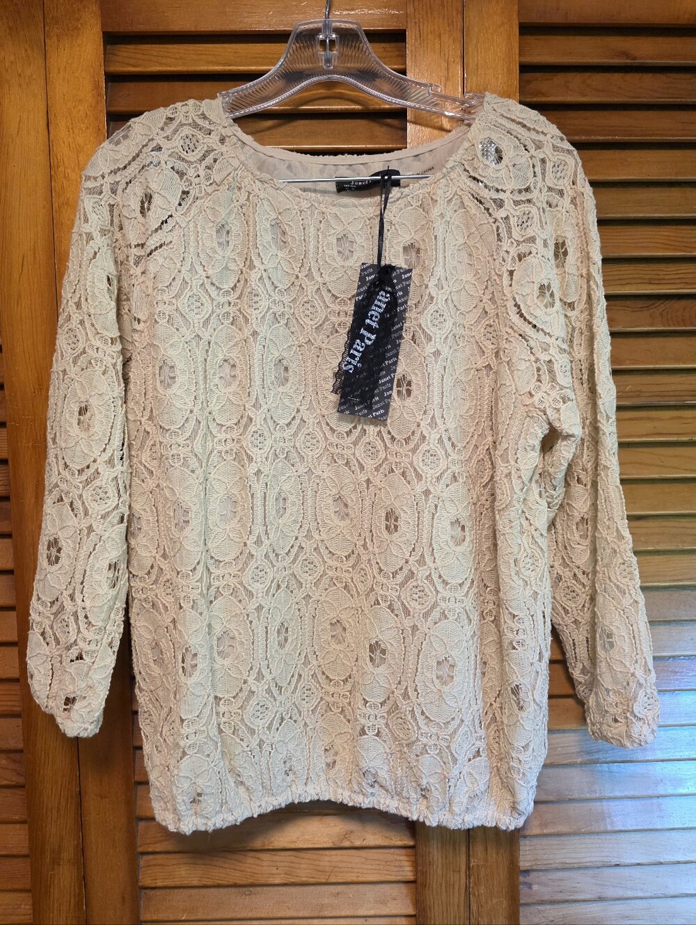 Janet Paris Floral Lace Women's Blouse 3/4 Sleeves Scalloped Hem Size M